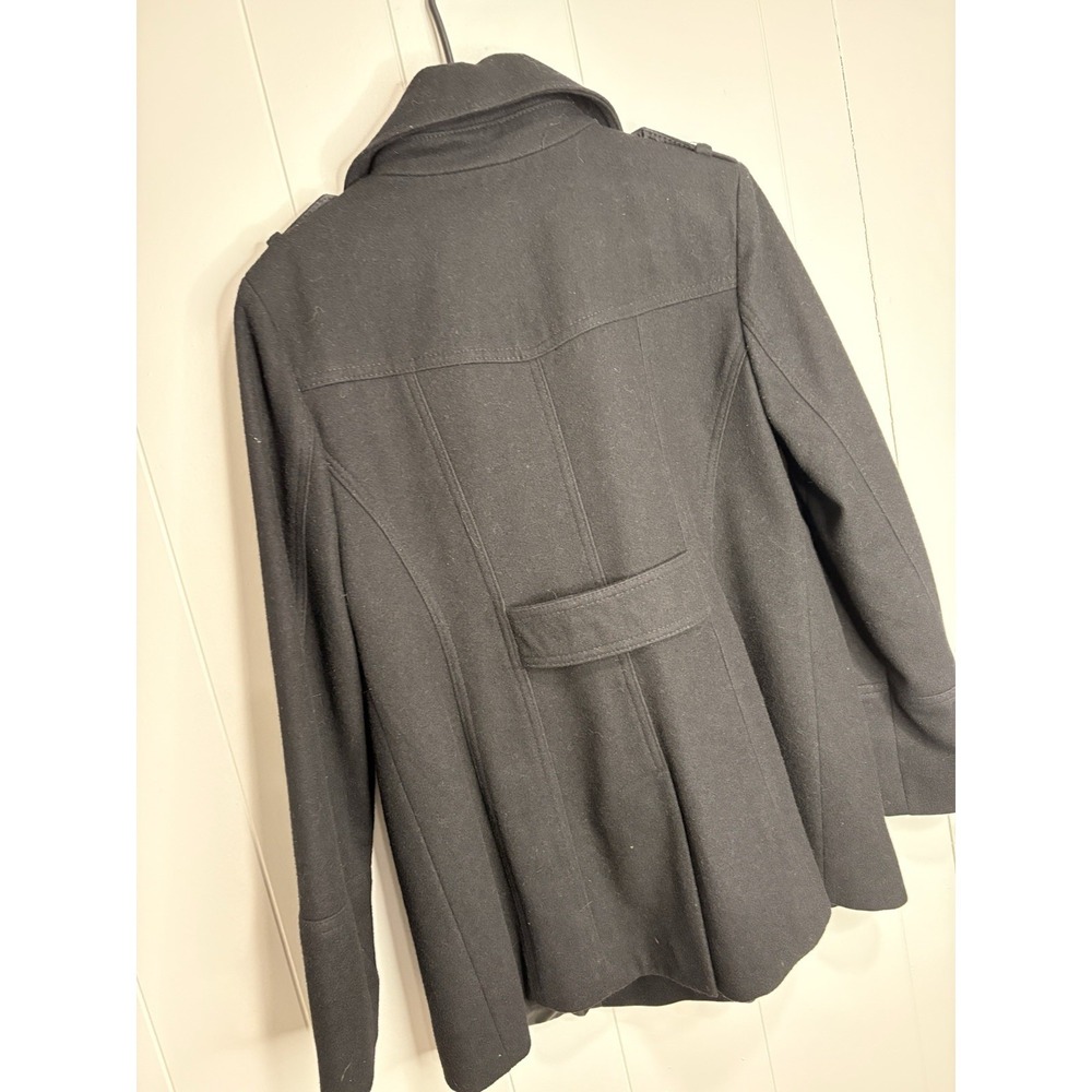 SHARP! RARE! DANA BUCHMAN WOMEN WOOL COAT Size L black navy style - Picture 3 of 4